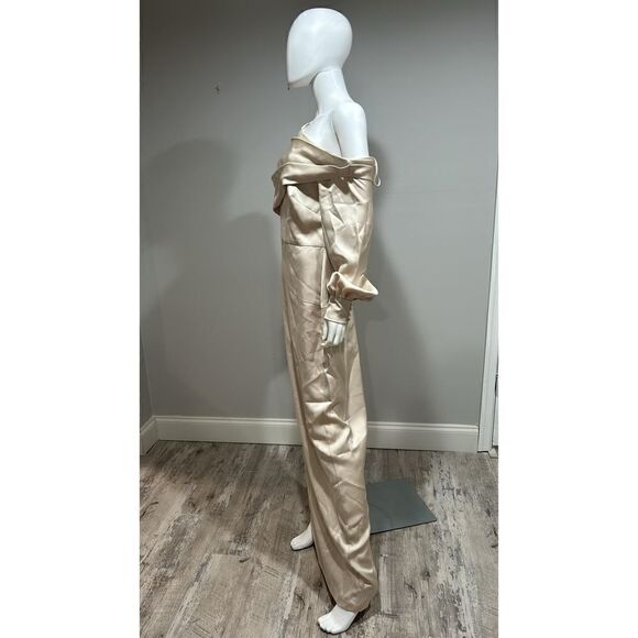 Theia Cream Bishop Sleeve Column Gown Size 12 - Picture 7 of 10